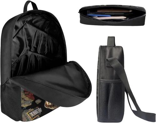 Vista 9 de HUGS IDEA Juego de 3 bolsas escolares con aislamiento térmico para el almuerzo, estuche para lápices