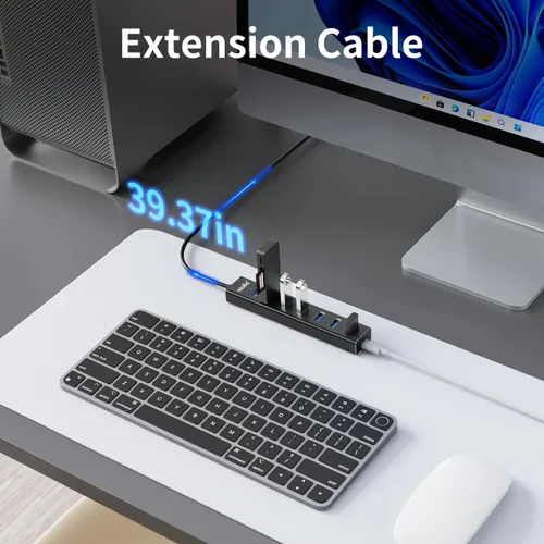 Vista 6 de atolla Hub USB 3.0 de aluminio de 7 puertos con cable de extensión de 3.3 ft, transferencia de datos de alta velocidad de 5 Gbps para MacBook Pro