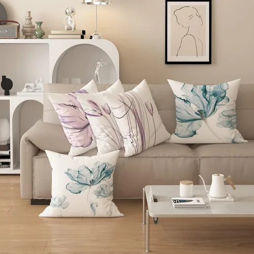 Vista 4 de Funda de almohada minimalista moderna con textura con estampado floral creativo, funda de cojín cuadrada impresa digital para sofá de sala de estar
