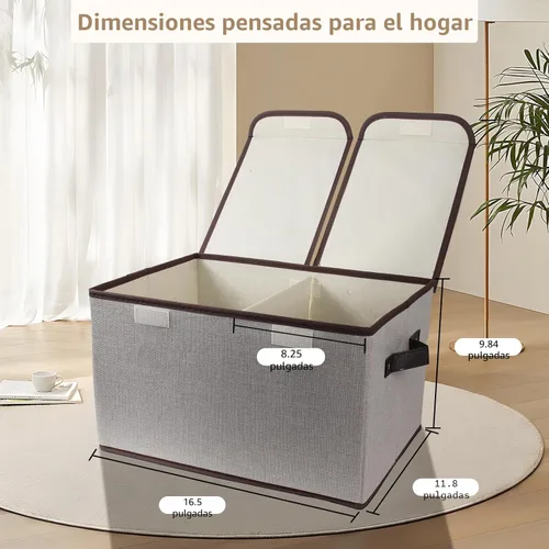 Vista 2 de Caja de almacenamiento plegable de tela, 16.5 x 11.8 x 9.8 pulgadas (largo x ancho x alto), con doble tapa y divisores, organizador grande