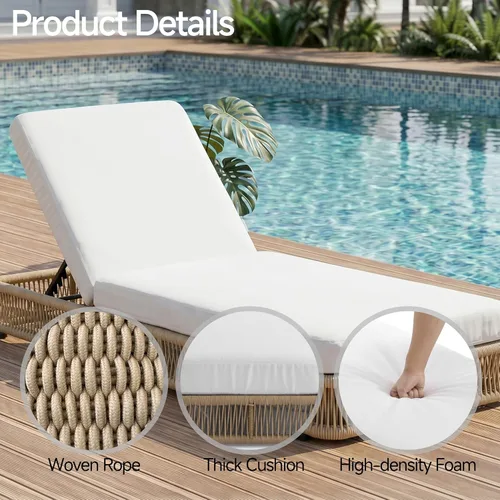 Vista 5 de Outdoor Chaise Lounge Chairs Set of 2, Brown Woven Rope Pool Lounge Chairs marrón/beige