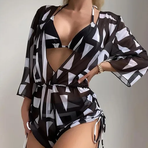 Vista 2 de Trajes de baño para mujer, túnica de malla, brasier de ocio, vestido de natación, bloque de color, estilo perezoso, trajes de baño, trajes de baño