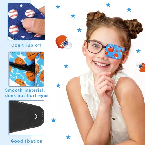 Vista 3 de Treela 8 parches de ojos para niños, parche para gafas para cubrir cualquiera de los ojos, parche de tela de dibujos animados para niños y niñas
