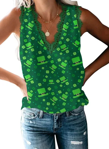 Vista 171 de VIISHOW - Camiseta sin mangas, sexy, con cuello en V y bordes de encaje para mujer, camisola de vestir, camisas de gasa, sin mangas, casuales