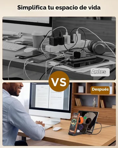 Vista 6 de Cargador inalámbrico para iPhone - Estación de carga 5 en 1 para múltiples dispositivos Apple: Soporte de carga rápida inalámbrica para iPhone 17