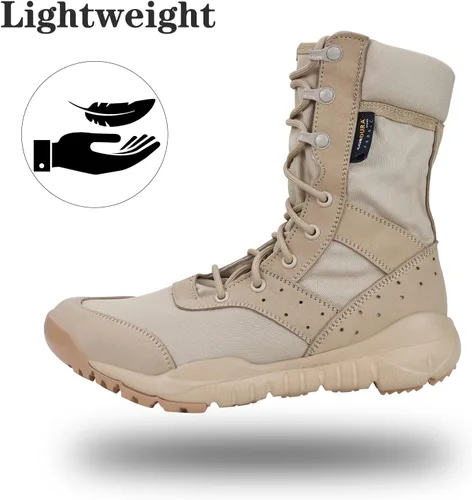 Vista 4 de Botas tácticas para hombre, ligeras, militares, de combate, impermeables, cómodas para el trabajo y la seguridad