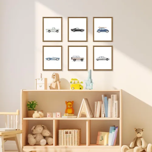 Vista 5 de arfitest Marco de acuarela de 8 x 10 x 6 pulgadas, impresión artística de automóvil clásico, arte de carreras, lienzo de carreras, arte de pared