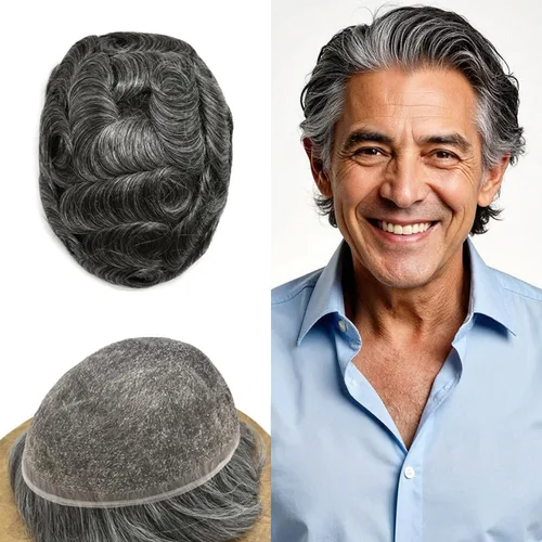 Vista 39 de PUNRU HAIR Completo Swiss Lace Toupee para hombres Sistema de cabello humano real Sistema de reemplazo de cabello humano para hombre Toupee