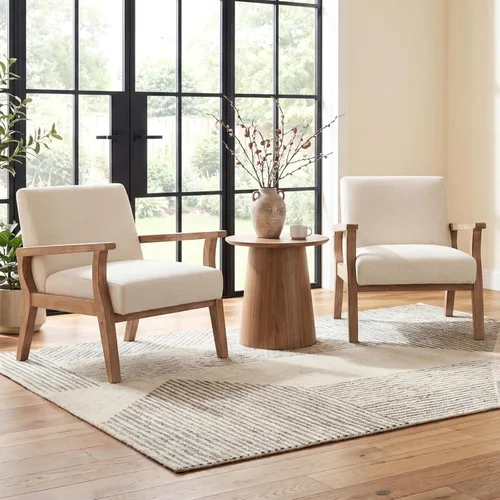 Vista 10 de BESTANO - Silla con acento de estilo moderno de mediados de siglo, con tapizado de lino y marco de madera, silla de acento para sala de estar