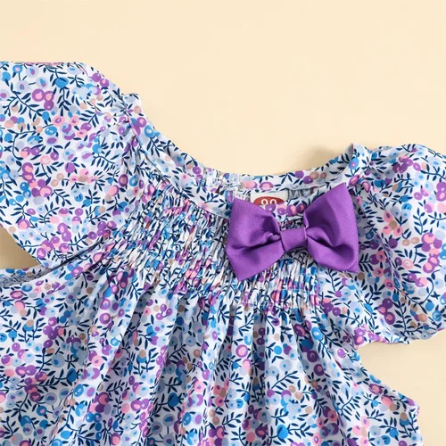 Vista 3 de MODNTOGA Vestido de verano floral para niña, manga con volantes, estampado de flores silvestres, vestido de playa para niña, vestido de princesa