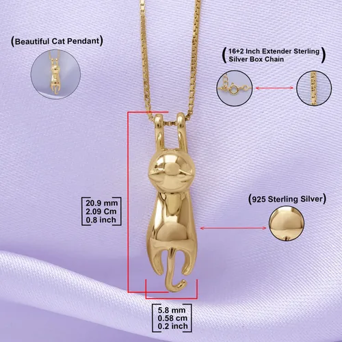 Vista 2 de AFFY Collares de plata de ley 925 con diseño de gato, joyería de gato para mujeres, regalos para amantes de los gatos, regalo del día de San