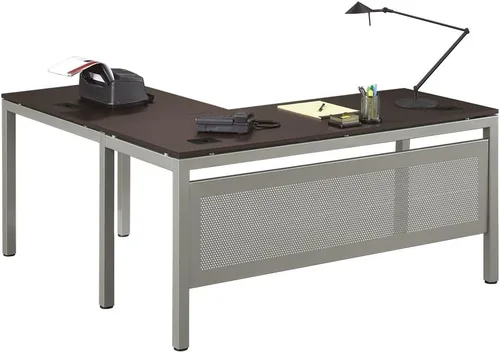 Vista 2 de NBF Escritorio en forma de L con archivador móvil y estantería para oficina en casa, gris