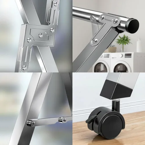 Vista 2 de This Stainless Steel Extendable Foldable Clothes Rack, Telescopic Garment Rack with Wheels, Collapsible Laundry Drying Rack for Multiple Outfits