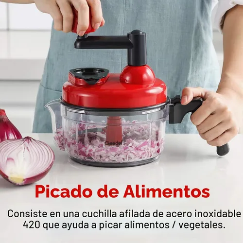 Vista 3 de Geedel Picadora manual de alimentos, procesador manual rápido de verduras, fácil de limpiar, batidora giratoria para cebolla, ajo, ensalada, salsa