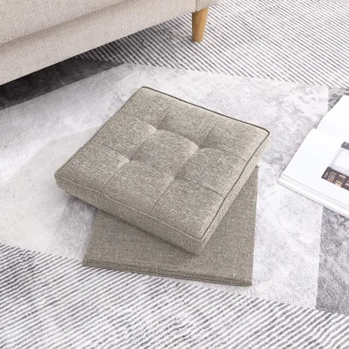 Vista 6 de Ornavo Home Taburete otomano de almacenamiento cuadrado de lino, plegable, con cubo, reposapiés, con tapa de mesa, mesa auxiliar, otomana, 15 x 15 x