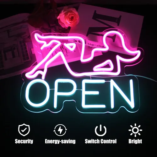 Vista 3 de Señal de neón abierta señora atractiva señora LED Bar signos para pared hotel tienda club decoración Dimmable Blue Letter Neon Light, Acrylic Neon