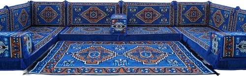 Vista 119 de arabicsofa Sofá en forma de U de estilo árabe para el suelo – Juego de Majlis hecho a mano – Sofá de estilo bohemio