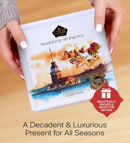 Vista 6 de Cerez Pazari Baklava Juego de regalo de pastelería – Pastelería turca de Baklava con nueces y especias – Caja de regalo de Baklava de Turquía