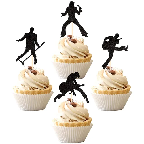 Vista 9 de 24 piezas de decoración de cupcakes de reina bailarina con brillantina, bola de discoteca, notas musicales, cantante, baile, cupcakes, temática