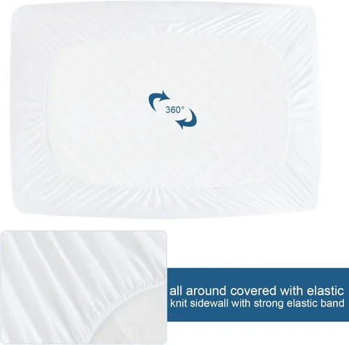 Vista 6 de Protector de colchón de tamaño matrimonial, paquete de 2 fundas impermeables para colchón de rizo de 14 pulgadas, súper suave, transpirable y sin