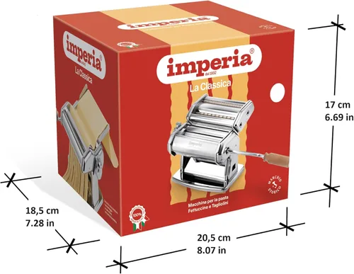 Vista 7 de Máquina para hacer pasta Imperia - 100% fabricada en Italia, construcción de acero resistente, dial de bloqueo fácil, mango de agarre de madera
