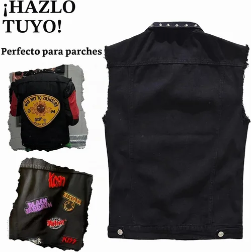Vista 2 de Cekaso Chaleco de mezclilla para hombre, estilo punk, sin mangas, con tachuelas