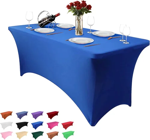 Vista 9 de Paquete de 2 manteles rectangulares de 4 pies para manteles rectangulares color gris azulado, elásticos, manteles de elastano para eventos