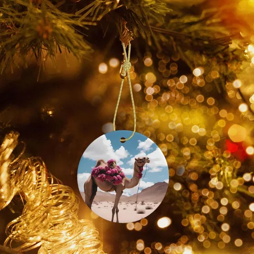 Vista 7 de Beautiful Camel Round Ceramic Pendant with Hole and Gold Rope for Christmas and New Year Hanging Decoration at Home
