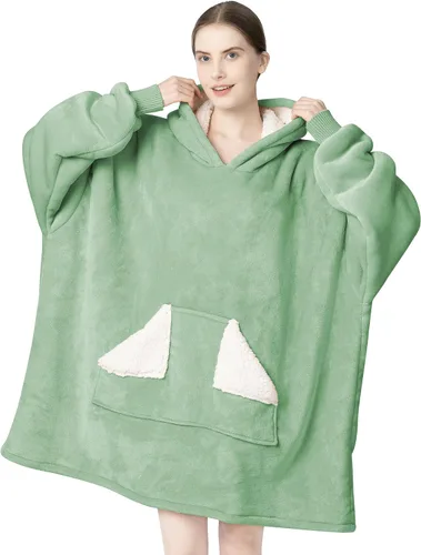 Vista 9 de Touchat - Manta con capucha portátil, sudadera con capucha de forro polar sherpa de gran tamaño con bolsillo gigante y mangas para adulto, regalo