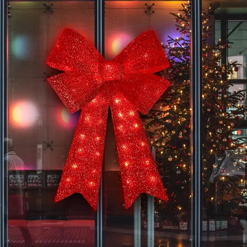 Vista 4 de Arcos de Navidad de 32 pulgadas con 72 luces LED rojas parpadeantes, decoración de árbol de Navidad con luces LED, arco de corona de luz superior