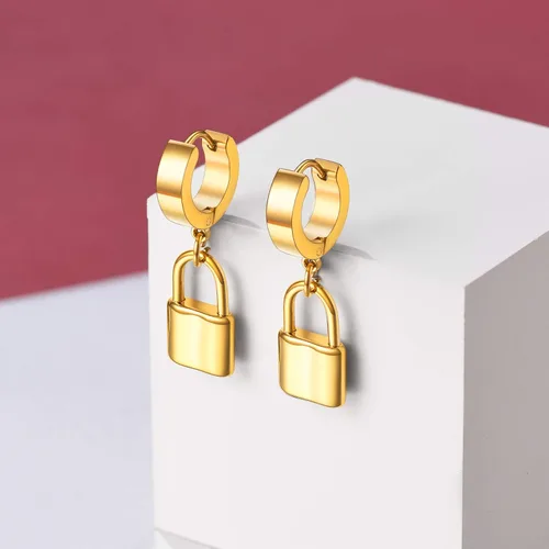 Vista 9 de FaithHeart Aretes de aro Huggie para mujer, acero inoxidable, chapado en oro de 18 quilates, aretes colgantes de gota de AnkhCrossCandkBocina