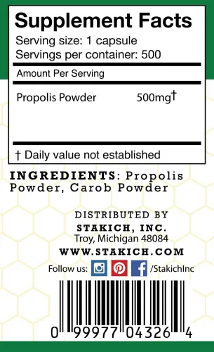 Vista 2 de Stakich Cápsulas de 500 mg (cápsulas de propóleo 500 mg (500 unidades)
