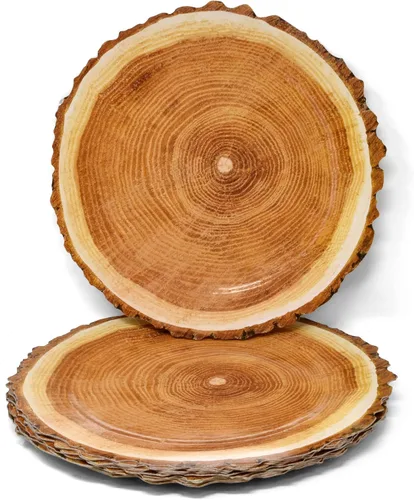 Vista 4 de Gift Boutique Paquete de 24 platos de madera desechables redondos de 13 pulgadas, cargadores rústicos de rodajas de árbol para decoración de mesa