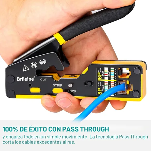 Vista 4 de Brileine Herramienta de Crimpado RJ45 Pasante Crimpador para Conectores RJ45 / Conector de Crimpado Ethernet para Conectores Cat6 Cat6a Cat5 Cat5e