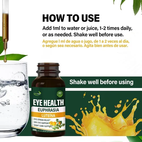 Vista 5 de Eyebright - Gotas para la salud de los ojos, extracto líquido de arándano y luteína, suplemento herbario para aliviar la fatiga ocular y apoyo