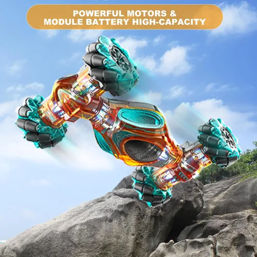 Vista 4 de Coches RC, juguetes de coche de acrobacias con detección de gestos 1:12 para niños de 6 a 12 años, juguete de control remoto a mano 4WD con rotación