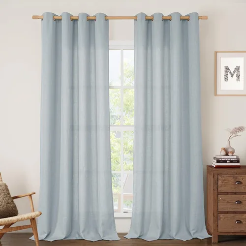 Vista 143 de LAMIT Cortinas de lino marrón caramelo para sala de estar, 84 pulgadas, de lino sintético, texturizado, filtrante de luz, paneles de privacidad
