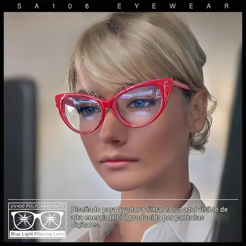 Vista 5 de SA106 Gafas de computadora con marco de ojo de gato auténtico gótico clásico con filtro de luz azul Negro