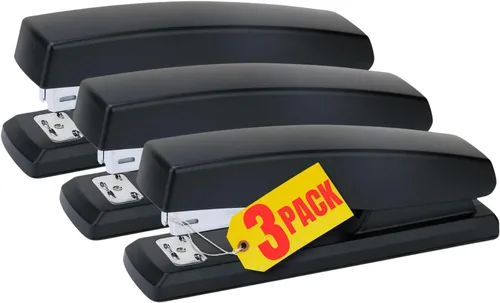 Vista 9 de 1InTheOffice Engrapadora de oficina para escritorio, engrapadora de escritorio resistente, negro, capacidad de 20 hojas, paquete de 2