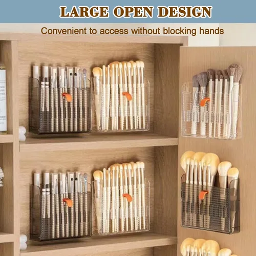 Vista 9 de Organizadores de maquillaje montados en la pared, soporte organizador de delineador de ojos de 16 ranuras, diseño abierto de fácil acceso, estante