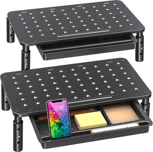 Vista 2 de Zimilar Paquete de 2 soportes elevadores de altura ajustable para monitor con cajón doble de madera