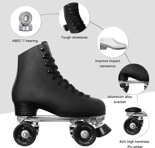 Vista 2 de Patines de ruedas para mujeres con cuero PU de caña alta de doble fila, patines unisex para adultos para interiores y exteriores Derby con frenado