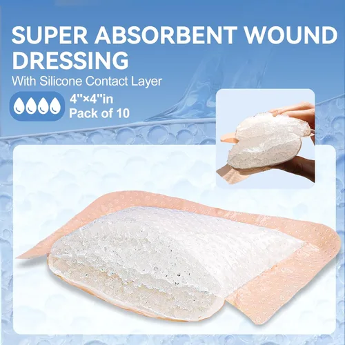 Vista 3 de Niceful Apósito de Silicona Súper Absorbente para Heridas-4"× 4" Vendajes Autoadhesivos para el Cuidado de Heridas, Elegible para FSA HSA