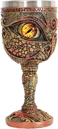 Vista 9 de Cáliz de vino de acero inoxidable El Ojo del Dragón, copas de vino medievales de dragón de Dungeons and Dragons, 7 onzas. Regalo para hombres