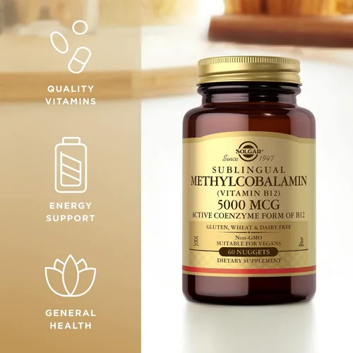 Vista 4 de Solgar Metilcobalamina (vitamina B12) 5000 mcg, 60 pepitas (paquete de 3) – Sabor a cereza – Apoya el metabolismo energético – Preparado
