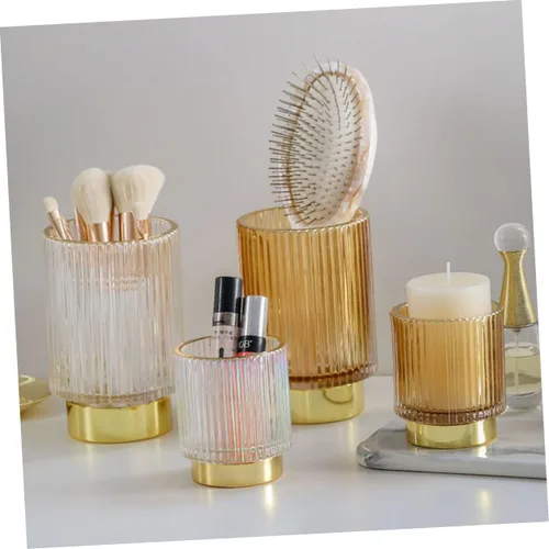 Vista 8 de Soporte para brochas de vidrio, organizador de maquillaje duradero para pinceles, bolígrafos, diseño elegante de taza para el hogar, almacenamiento