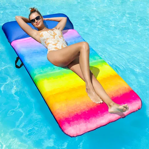 Vista 11 de FindUWill Flotador de Piscina Lounge de Gran Tamaño, 72" X 37" Flotadores de Piscina Extra Grandes Cubiertos de Tela para Adultos, Tumbona Inflable