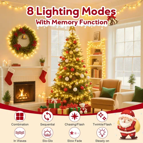 Vista 5 de Hishine Luces de Navidad de 49 pies, 1000 luces LED para exteriores, tira de luces para interiores, 8 modos, impermeable, enchufable, luz de árbol