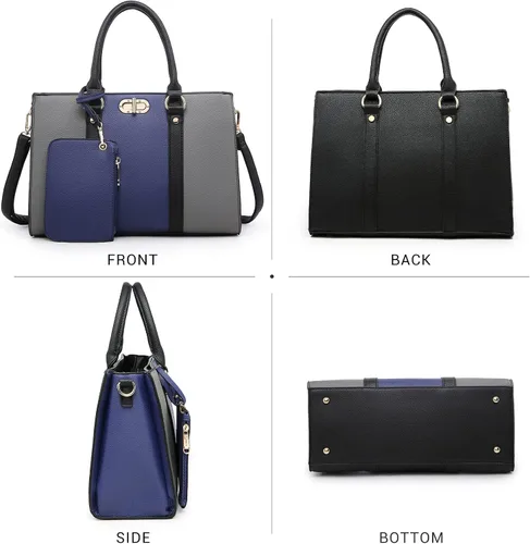 Vista 3 de Dasein Bolso de mano de moda de dos tonos para mujer, con asa superior, bolso de hombro con correa a juego