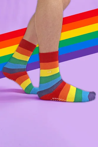 Vista 2 de THMO Calcetines térmicos a rayas arcoíris para hombre y mujer con pinzas antideslizantes